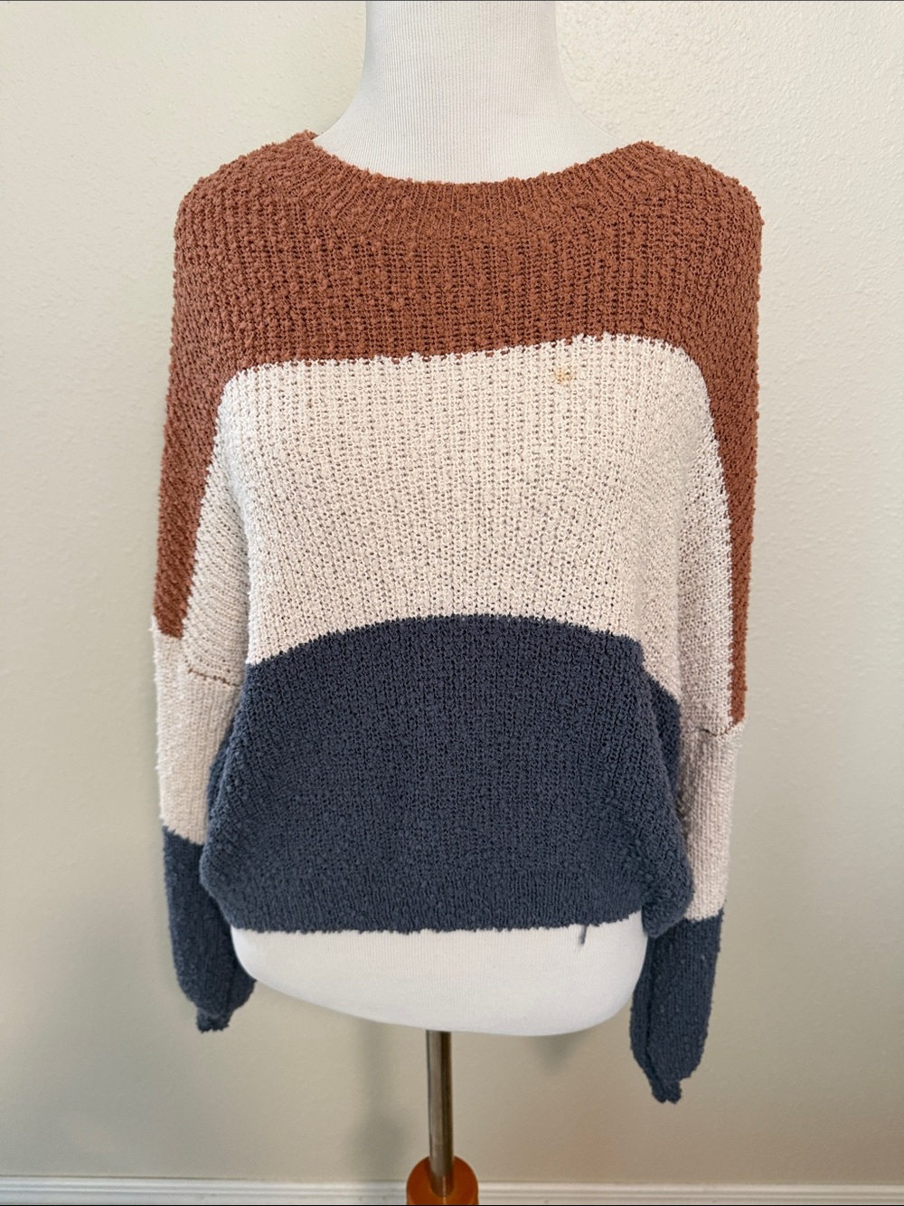 debut Colorblock Crewneck Sweater - Rust, Cream & Charcoal